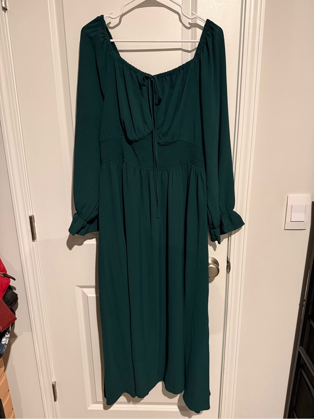 Long Sleeve Smocked Waist Maxi Dress in Deep Teal